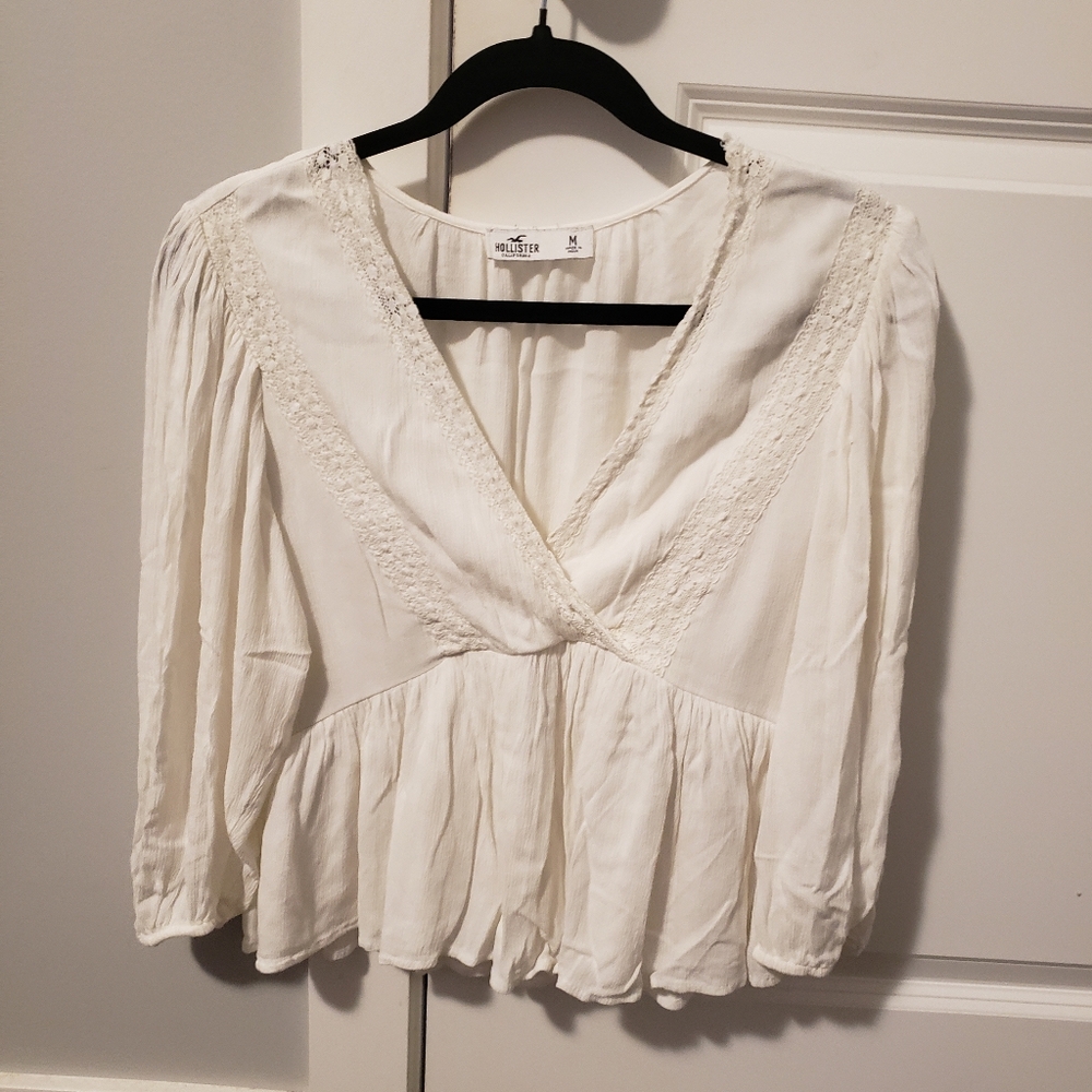 Hollister Size M White Babydoll Lacetrim Blouse